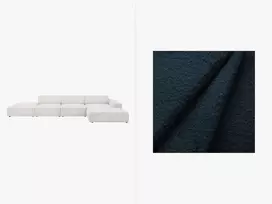 Boucle modulinė kampinė sofa - dešinė, Jodie, 5 sėdimos vietos, 341x166x70, tamsiai mėlyna