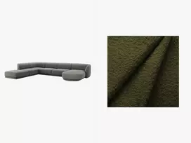 U formos kairioji kampinė sofa, Miley, 6 sėdimos vietos, 330x255x70, tamsiai alyvuogių žalia