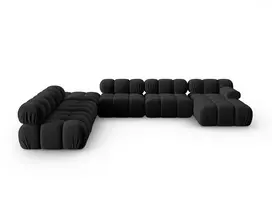 Velvet modulinė U formos kampinė sofa - kairė, Bellis, 7 sėdimos vietos, 376x282x70, juoda