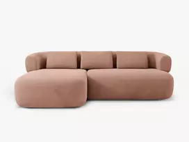 Velvet kampinė sofa - kairė, Jenny, 5 vietų, 225x145x73, rožinė