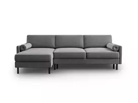 Velvet kampinė sofa - kairė lova su patalynės dėže, Scott, 5 sėdimos vietos, 212x142x87, šviesiai pilka