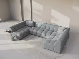 Velvet U formos sofa, Kendal, 7 vietų, 372x203x79, platininė