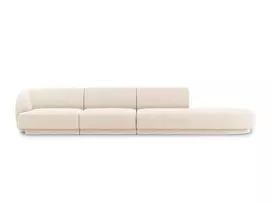 Dešinė sofa, Miley, 4 sėdimos vietos, 323x90x70, dramblio kaulo spalvos