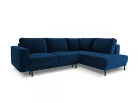 Velvet kampinė sofa - dešinė lova, Caro, 5 sėdimos vietos, 247x187x90, karališkos mėlynos spalvos