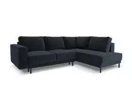 Velvet kampinė sofa - dešinė lova, Caro, 5 sėdimos vietos, 247x187x90, tamsiai mėlyna