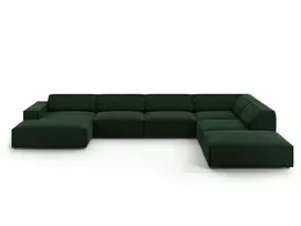 Velvet modulinė U formos kampinė sofa - dešinė, Jodie, 7 sėdimos vietos, 364x262x70, butelio žalia