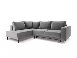 Velvet kampinė sofa - kairė lova, Caro, 5 sėdimos vietos, 247x187x90, šviesiai pilka