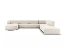 Velvet U formos kampinė sofa - dešinė, Miley, 6 sėdimos vietos, 330x255x70, šviesiai smėlio spalvos