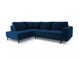 Velvet kampinė sofa - kairė lova, Caro, 5 sėdimos vietos, 247x187x90, karališkos mėlynos spalvos