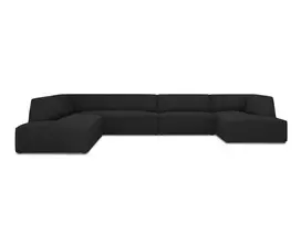 U formos kampinė sofa - kairė, Ruby, 7 sėdimos vietos, 366x273x69, juoda