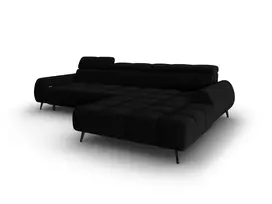 Velvet elektrinė kampinė sofa - dešinė, Alyse, 5 vietų, 295x188x82, juoda