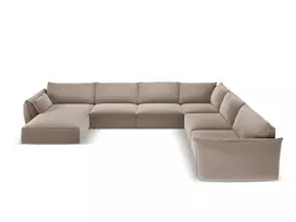 Velvet U formos kampinė sofa - dešinė, Kaelle, 8 sėdimos vietos, 384x284x85, kapučino spalvos