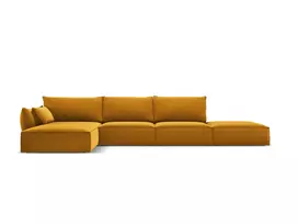 Velvet kampinė sofa - kairė, Kaelle, 5 vietų, 364x171x85, geltona