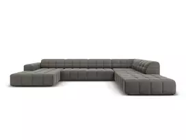Velvet U formos kampinė sofa - dešinė, Jennifer, 7 sėdimos vietos, 364x262x70, šviesiai pilka