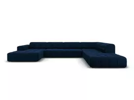 Velvet U formos kampinė sofa - dešinė, Jennifer, 7 sėdimos vietos, 364x262x70, karališkoji mėlyna