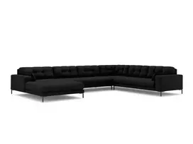 U formos kampinė sofa - dešinė, Mamaia, 7 sėdimos vietos, 327x256x75, juoda