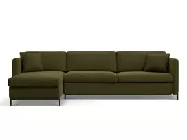 Kampinė Sofa lova - kairė su patalynės dėže, Gloria, 5 sėdimos vietos, 280x170x80, žalia