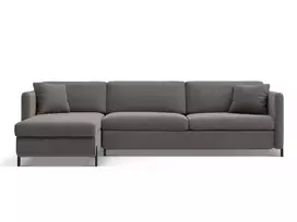 Velvet kampinė sofa - kairė lova, Gloria, 5 sėdimos vietos, 280x170x80, pilka