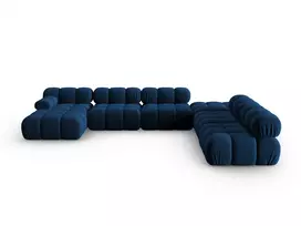 Velvet modulinė U formos kampinė sofa - dešinė, Bellis, 7 sėdimos vietos, 376x282x70, karališkoji mėlyna