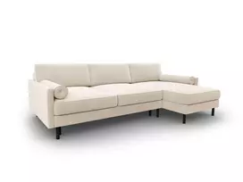 Velvet kampinė sofa - dešinė lova su patalynės dėže, Scott, 5 sėdimos vietos, 212x142x87, šviesiai smėlio spalvos