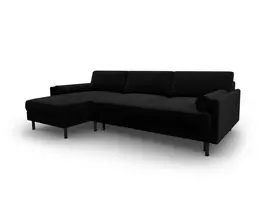 Velvet kampinė sofa - kairė lova su patalynės dėže, Scott, 5 sėdimos vietos, 212x142x87, juoda