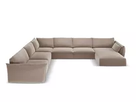 Velvet U formos kampinė sofa - kairė, Kaelle, 8 sėdimos vietos, 384x284x85, kapučino spalvos