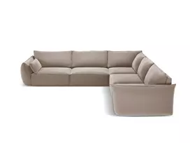 Velvet u formos kampinė sofa, Kaelle, 7 sėdimos vietos, 286x286x85, kapučino spalvos