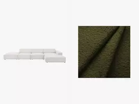 Boucle modulinė kampinė sofa - dešinė, Jodie, 5 vietų, 341x166x70, tamsiai alyvuogių žalia