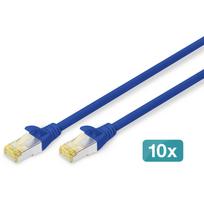 DIGITUS - Patch-Kabel - RJ-45 (M) bis RJ-45 (M) - 3 m - SFTP - CAT 6a - halogenfrei, geformt, ohne Haken - Blau (Packung mit 10)