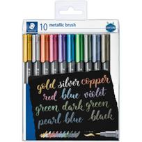 STAEDTLER Pinselstift metallic brush, 10er Etui flexible Pinselspitze, pigmentierte metallic-farbende Tinte, - 1 Stück (8321 TB10)