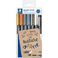 STAEDTLER Pinselstift metallic brush, 5er Etui +Pigmentliner flexible Pinselspitze, pigmentierte metallic-farbende Tinte, - 1 Stück (8321 TB7)