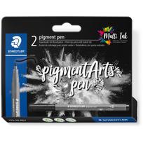 STAEDTLER Fasermaler pigment pen, schwarz, 2er Kartonetui Rundspitze, Strichstärke: 1 mm, Multi Ink Tinte, - 1 Stück (376-99 BK2)