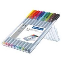 STAEDTLER Fineliner triplus, farbig sortiert, 10er Etui Strichstärke: 0,3 mm, dreieckig, DRY SAFE, Schaft silber - (334 SB10)
