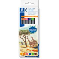 STAEDTLER Doppel-Fasermaler Afrika, 6er Kartonetui 2 Spitzen, Strichstärke: 1,0 - 6,0 mm / 0,5 - 0,8 mm, - 1 Stück (3001 C6-3)