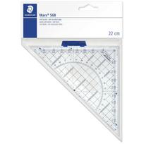 STAEDTLER Geodreieck Mars, Hypotenuse 220 mm, glasklar aus Acryl, mit Tuschenoppen, abnehmbarer Griff (568 35)