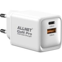 ALLNET Ersatznetzteil QC USB-C PD GaN Netzteil Power SupplyÂ 45Â Watt 1x USB Typ-A QC, 1x USB Typ-C**EU PLUG** (PSU-GaNPD-USB-1A1C-45W)