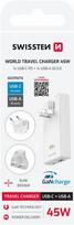 Swissten GaN USB-C Travel Charger / USB 45W (US/EU/UK)