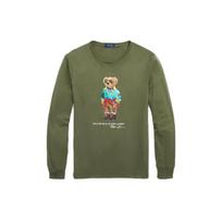 Polo Ralph Lauren SS23 marškinėliai ilgomis rankovėmis su lokio paveikslėliu, apvalia apykakle, vyriški viršutiniai drabužiai, karinio žaliumo spalvos, MNPOTSH16820300-310 L