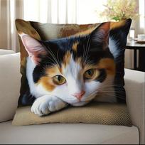 Contemplative Calico Cat Decorative Pillow Cover 18x18 Inch - Contemporary Home Decor with Zipper Closure, Cat Pillow Covers 18x18in 45x45cm