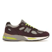 Patta x New Balance 991v2 Pagaminta Anglijoje Marinuota burokėlių spalvos Unisex sportbačiai Raudonos ir saugos geltonos spalvos Vyno ragavimo U991PD2 37