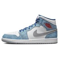 Air Jordan 1 Mid SE French Blue Unisex sportbačiai Balti Šviesiai plieno pilki Ugnies raudoni DN3706-401 40