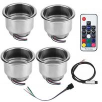 4x nerūdijančio plieno puodelio laikiklis su 14 LED RGB šviesomis + nuotolinio valdymo pulteliu Automobilio Jūros Valtis