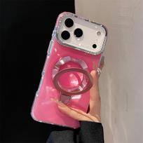 Laser Jelly Candy Magnetic Shockproof Case for iPhone 17 Air 16 15 14 13 Pro Max Bracket Stand Diamond Camera Frame Glossy Cover iPhone 15 raudona