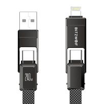 Blitzwolf BW-HDC7 4-in-1 USB+C+Lightning kabelis 240W 1.2m juodos spalvos