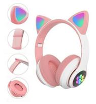 Buetooth ausinės Cat ears LED, rožinės