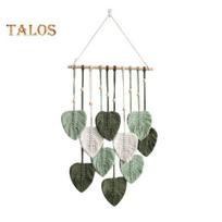 Sienų dekoras Didelis Boho Macrame rankų darbo verpalai, austi sieniniai meno lapai, gobelenas, pakabinamas ant sienos su dirbtinėmis plunksnomis namų dekoravimui žalia