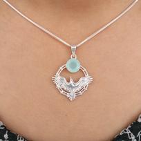 Vandeninis chalcedonas Brangakmenis 925 svarų sterlingų sidabro Papuošalas Pakabukas 1,43  Dovana Mamai CP-38-21