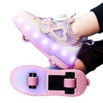 Women's Roller Skates Kids Double Wheel Retractable Lighting Student Sports Shoes Popular Internet Red Roller Wheel Slippers 29