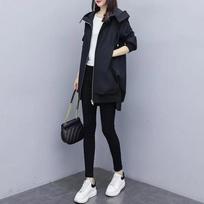 Spring and autumn new casual ladies hooded windbreaker, elegant temperament ladies mid-length loose black jacket commuter all-match S