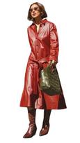Red Party Wear  Lambskin Stylish Women Halloween Leather Long Designer Trench Coat S raudona